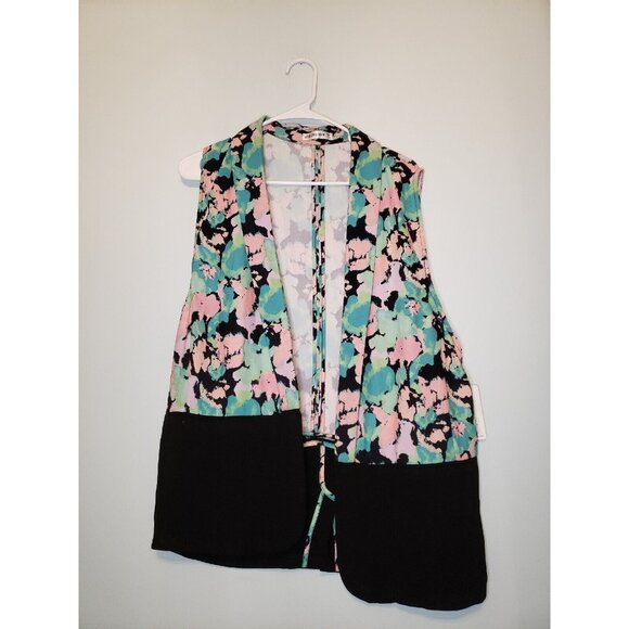Gentle Fawn Jackets & Blazers - Gentle Fawn Womens M Rochester Vest Black Open Front Watercolor Abstract NWT $90